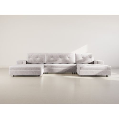 Canapé Panoramique Convertible 7 Places Bastian En Velours Texturé Gris