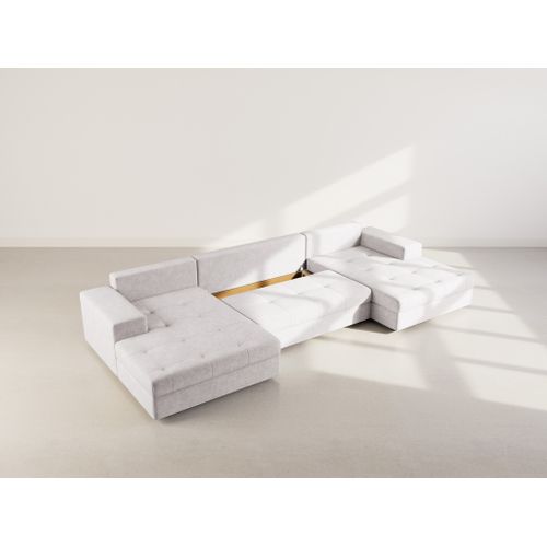 Canapé Panoramique Convertible 7 Places Bastian En Velours Texturé Gris