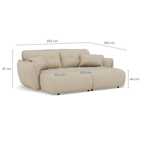 Thais - Canapé Droit 4 Places Avec Double Méridienne Assise Profonde En Tissu Texturé