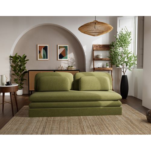 Ysal - Canapé 3 Places Convertible Déplimousse En Velours Texturé Vert
