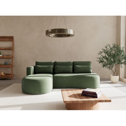 Canapé Angle Gauche Convertible 4 Places Mahina En Tissu Texturé Vert