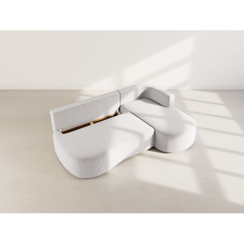 Canapé Angle Droit Convertible 4 Places Mahina En Velours Côtelé Gris Clair