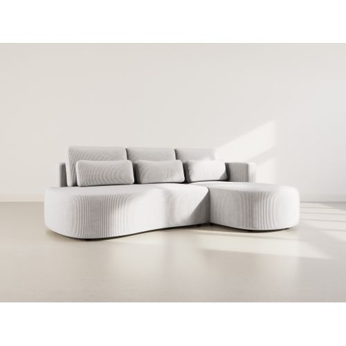 Canapé Angle Droit Convertible 4 Places Mahina En Velours Côtelé Gris Clair