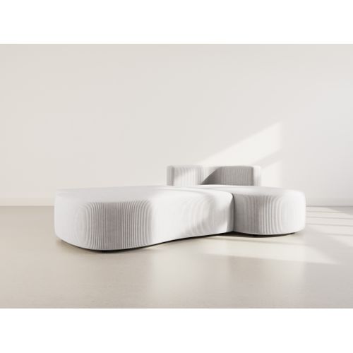 Canapé Angle Droit Convertible 4 Places Mahina En Velours Côtelé Gris Clair