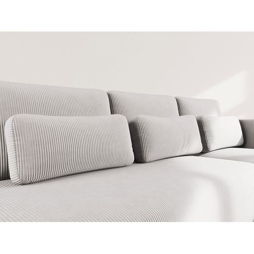 Canapé Angle Droit Convertible 4 Places Mahina En Velours Côtelé Gris Clair