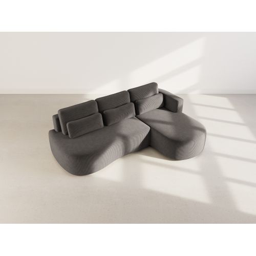 Canapé Angle Droit Convertible 4 Places Mahina En Velours Côtelé Gris Foncé