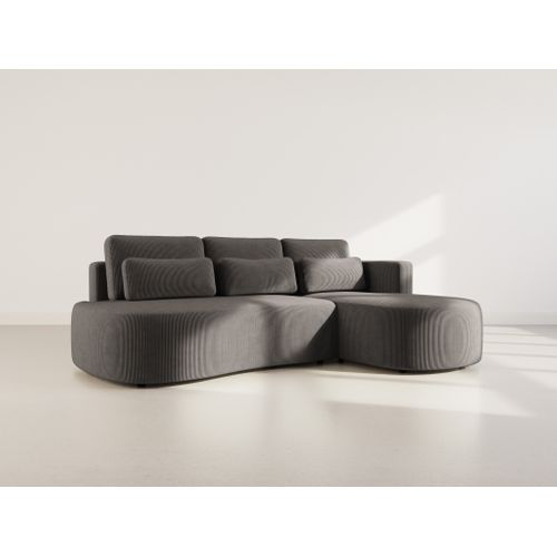 Canapé Angle Droit Convertible 4 Places Mahina En Velours Côtelé Gris Foncé