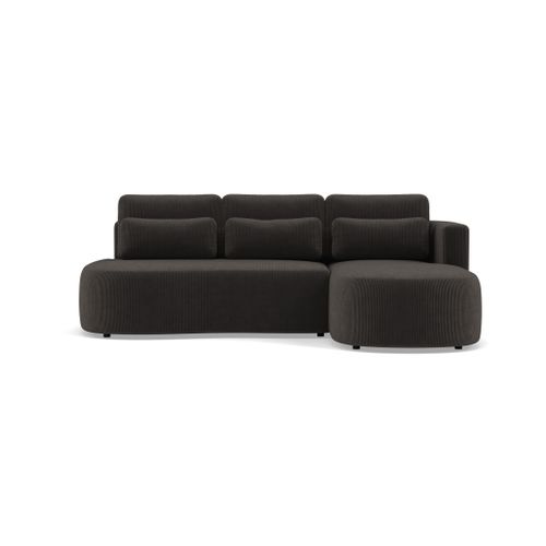 Canapé Angle Droit Convertible 4 Places Mahina En Velours Côtelé Gris Foncé