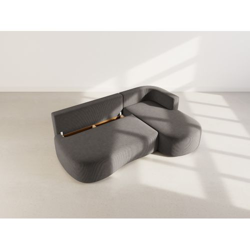 Canapé Angle Droit Convertible 4 Places Mahina En Velours Côtelé Gris Foncé