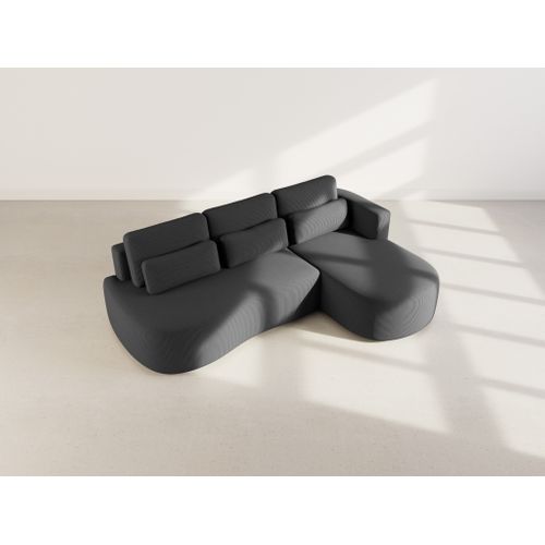 Canapé Angle Droit Convertible 4 Places Mahina En Velours Côtelé Noir