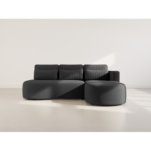 Canapé Angle Droit Convertible 4 Places Mahina En Velours Côtelé Noir