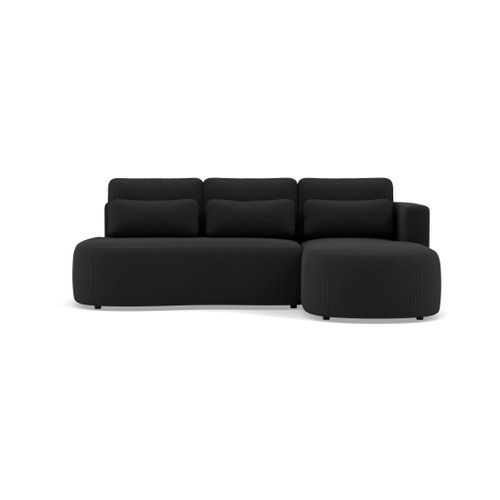 Canapé Angle Droit Convertible 4 Places Mahina En Velours Côtelé Noir