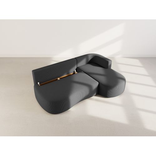 Canapé Angle Droit Convertible 4 Places Mahina En Velours Côtelé Noir