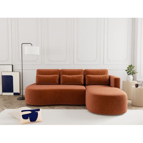 Canapé Angle Droit Convertible 4 Places Mahina En Velours Côtelé Terracotta