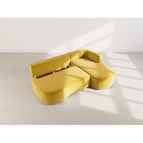 Canapé Angle Droit Convertible 4 Places Mahina En Velours Côtelé Jaune