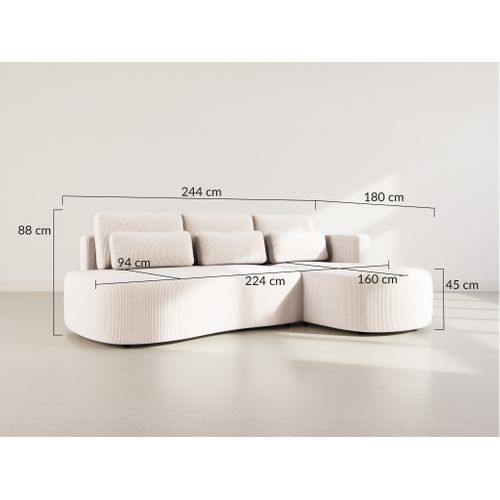 Canapé Angle Droit Convertible 4 Places Mahina En Velours Côtelé Jaune