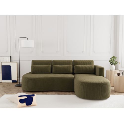 Canapé Angle Droit Convertible 4 Places Mahina En Velours Côtelé Vert