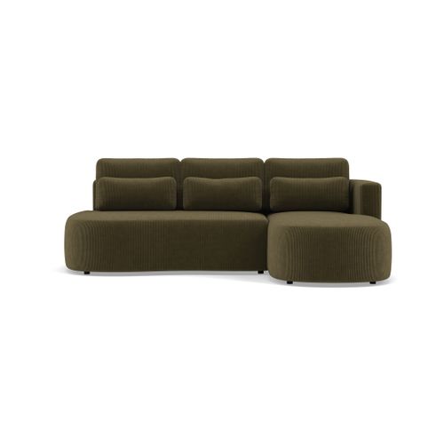 Canapé Angle Droit Convertible 4 Places Mahina En Velours Côtelé Vert