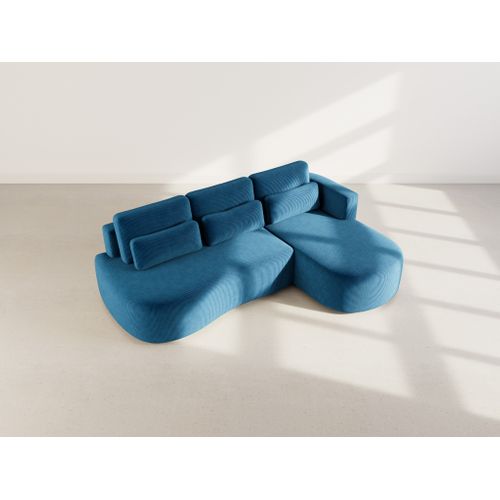 Canapé Angle Droit Convertible 4 Places Mahina En Velours Côtelé Bleu