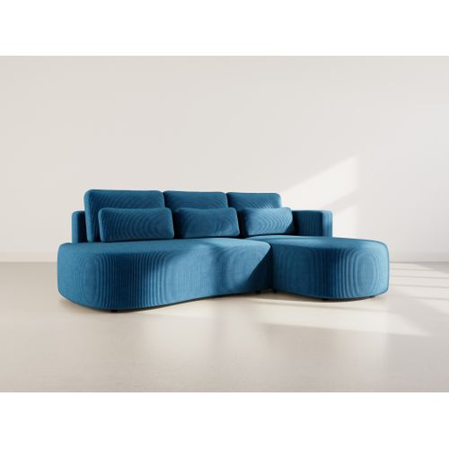 Canapé Angle Droit Convertible 4 Places Mahina En Velours Côtelé Bleu
