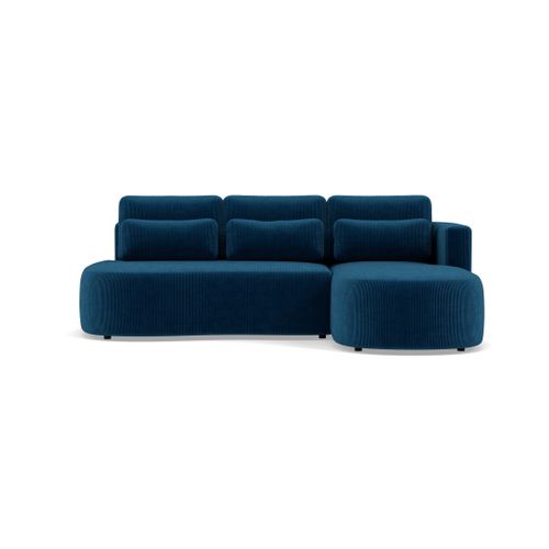 Canapé Angle Droit Convertible 4 Places Mahina En Velours Côtelé Bleu