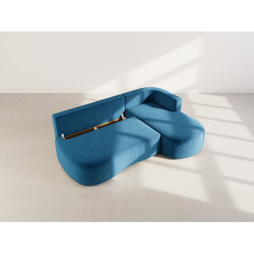 Canapé Angle Droit Convertible 4 Places Mahina En Velours Côtelé Bleu