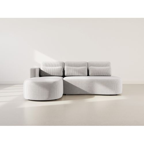 Canapé Angle Gauche Convertible 4 Places Mahina En Velours Côtelé Gris Clair