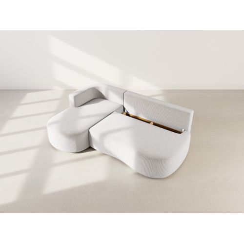 Canapé Angle Gauche Convertible 4 Places Mahina En Velours Côtelé Gris Clair