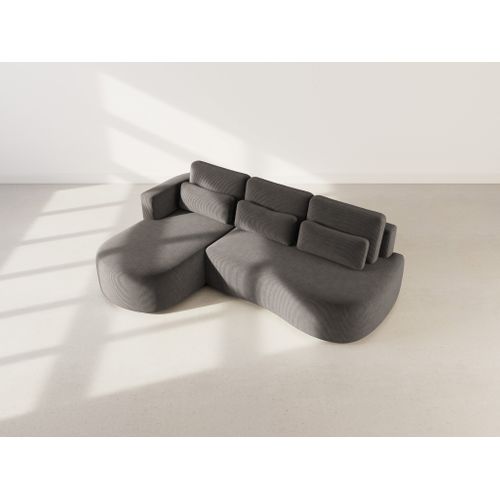 Canapé Angle Gauche Convertible 4 Places Mahina En Velours Côtelé Gris Foncé