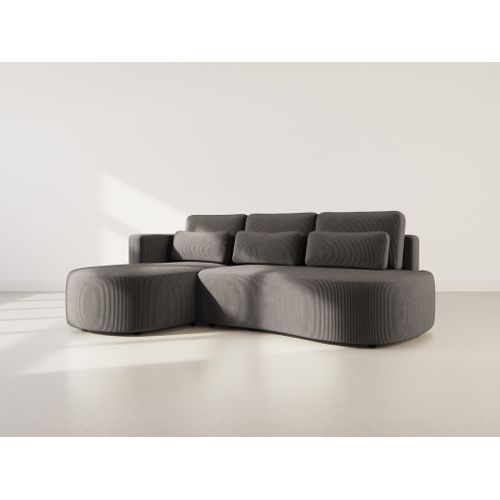 Canapé Angle Gauche Convertible 4 Places Mahina En Velours Côtelé Gris Foncé
