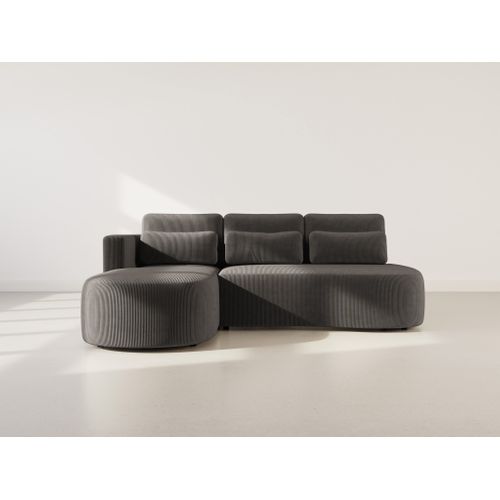 Canapé Angle Gauche Convertible 4 Places Mahina En Velours Côtelé Gris Foncé