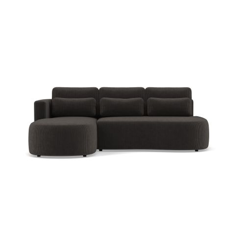 Canapé Angle Gauche Convertible 4 Places Mahina En Velours Côtelé Gris Foncé