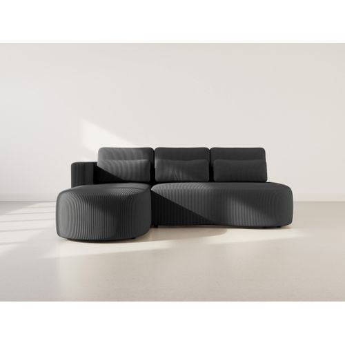 Canapé Angle Gauche Convertible 4 Places Mahina En Velours Côtelé Noir