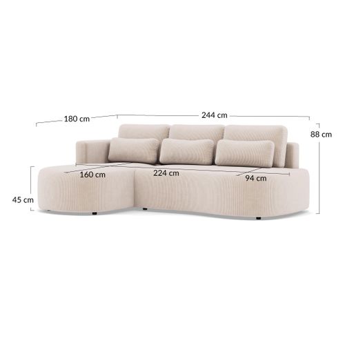Canapé Angle Gauche Convertible 4 Places Mahina En Velours Côtelé Noir