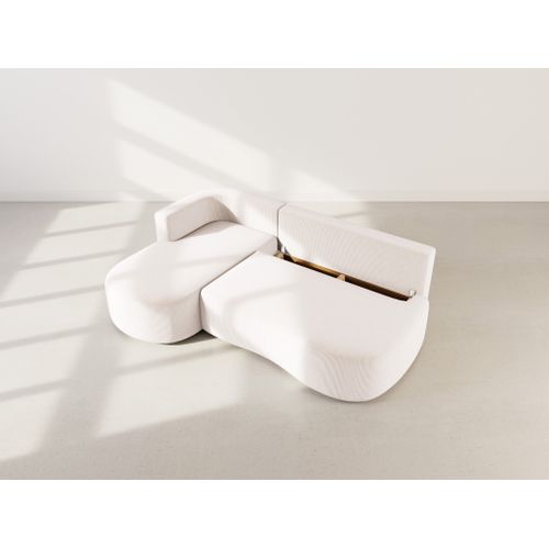 Canapé Angle Gauche Convertible 4 Places Mahina En Velours Côtelé Beige