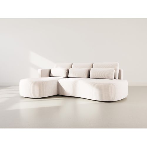 Canapé Angle Gauche Convertible 4 Places Mahina En Velours Côtelé Beige