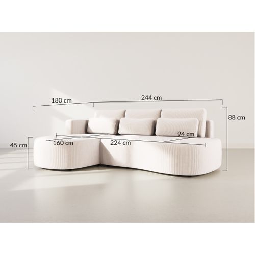 Canapé Angle Gauche Convertible 4 Places Mahina En Velours Côtelé Beige