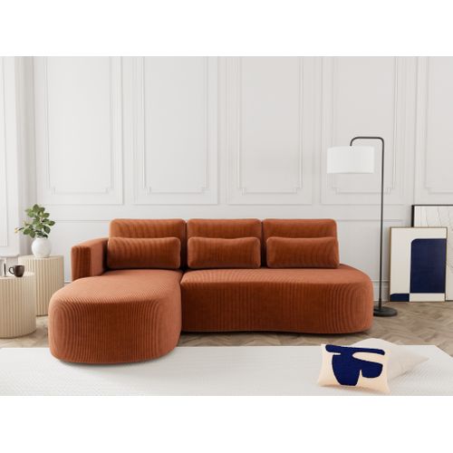 Canapé Angle Gauche Convertible 4 Places Mahina En Velours Côtelé Terracotta