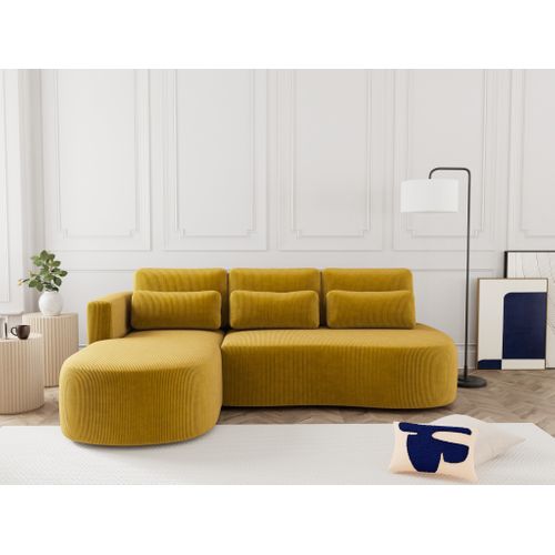 Canapé Angle Gauche Convertible 4 Places Mahina En Velours Côtelé Jaune
