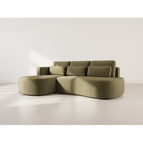 Canapé Angle Gauche Convertible 4 Places Mahina En Velours Côtelé Vert