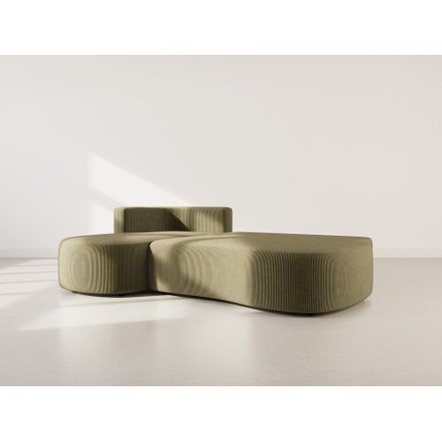 Canapé Angle Gauche Convertible 4 Places Mahina En Velours Côtelé Vert