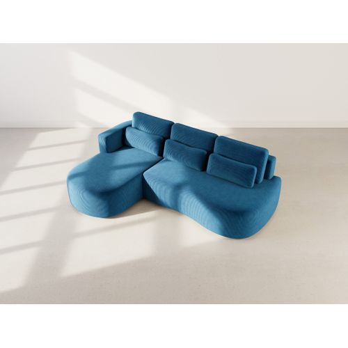 Canapé Angle Gauche Convertible 4 Places Mahina En Velours Côtelé Bleu