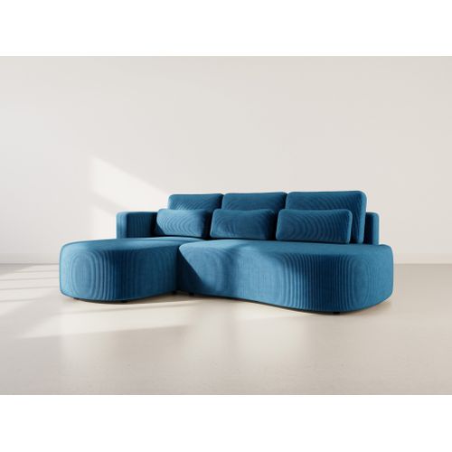 Canapé Angle Gauche Convertible 4 Places Mahina En Velours Côtelé Bleu