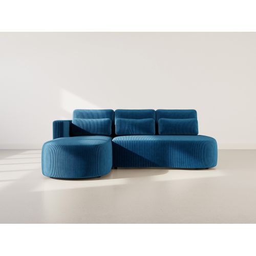Canapé Angle Gauche Convertible 4 Places Mahina En Velours Côtelé Bleu