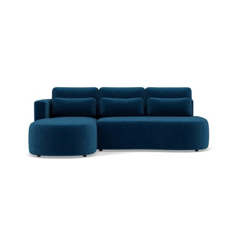 Canapé Angle Gauche Convertible 4 Places Mahina En Velours Côtelé Bleu