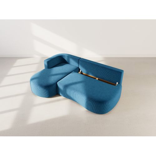 Canapé Angle Gauche Convertible 4 Places Mahina En Velours Côtelé Bleu