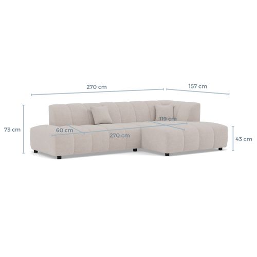 Curtis - Canapé D'angle Droit 4 Places Sans Accoudoir En Tissu Texturé Taupe