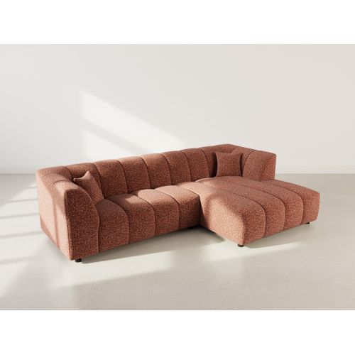 Curtis - Canapé D'angle Droit 4 Places Avec Accoudoir En Tissu Texturé Terracotta