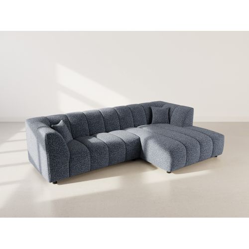 Curtis - Canapé D'angle Droit 4 Places Avec Accoudoir En Tissu Texturé Bleu