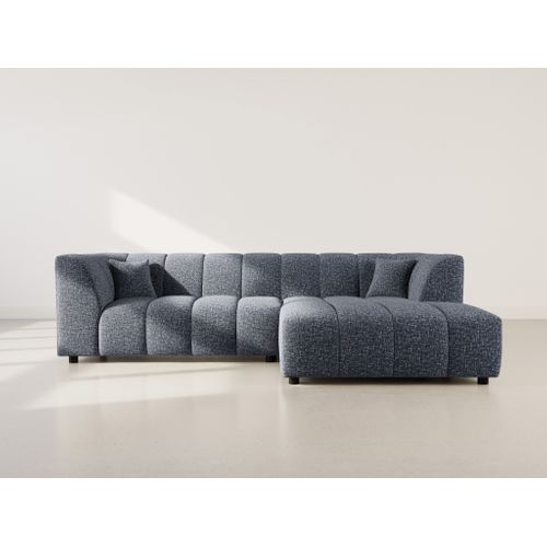 Curtis - Canapé D'angle Droit 4 Places Avec Accoudoir En Tissu Texturé Bleu